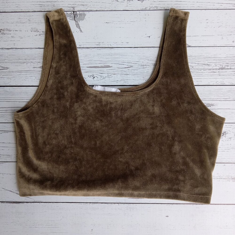 Double Zero Fairycore Whimsy Festival Green Crushed Velvet Crop Top Size L